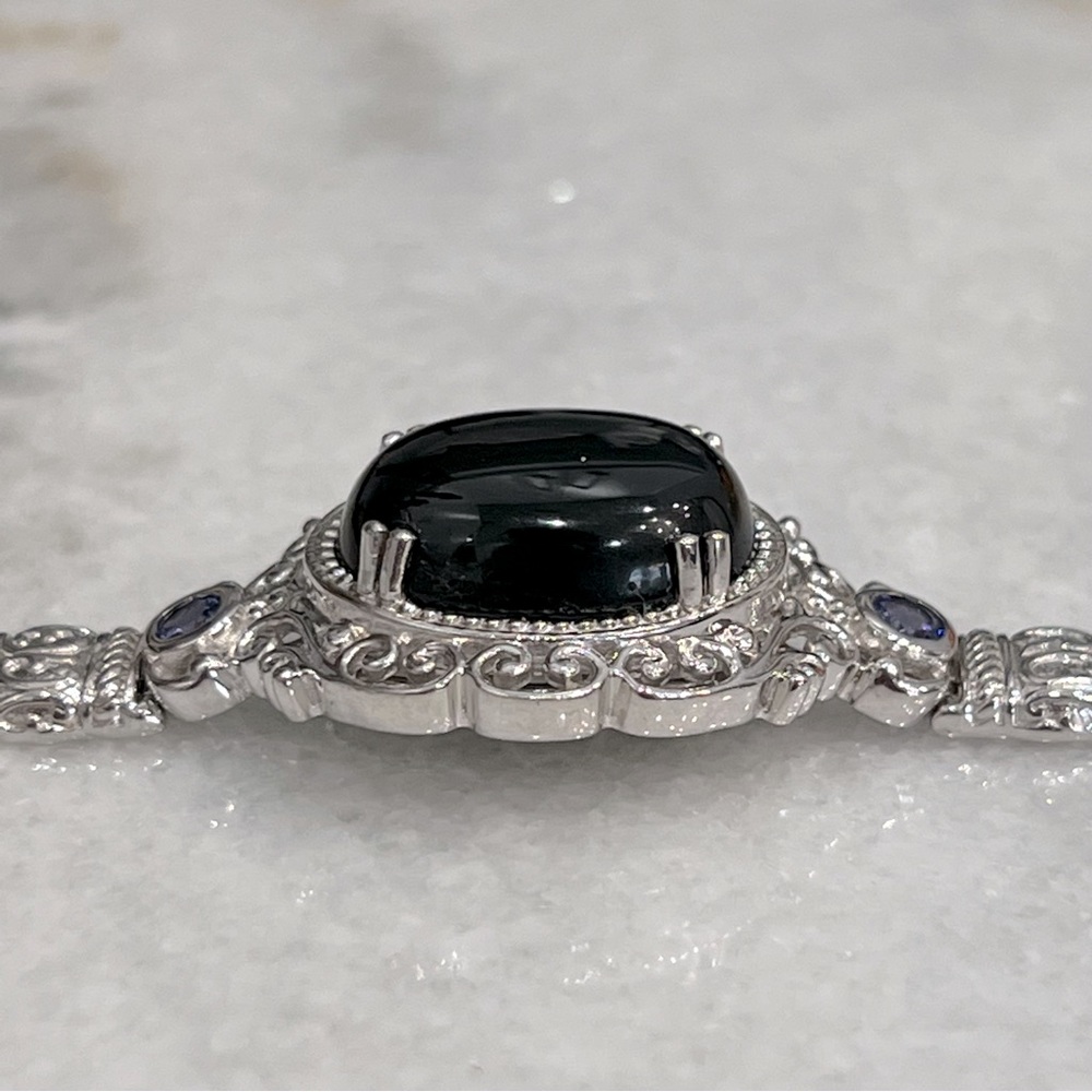 Black Jade and Tanzanite Toggle Clasp Sterling Silver Bracelet - Picture 9 of 15